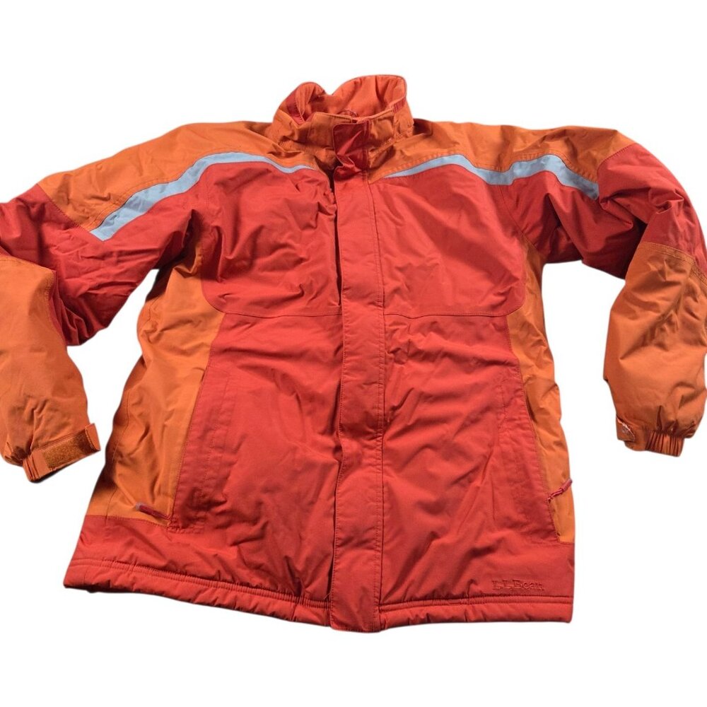 LL Bean Jacket Boys Large 14-16 Orange Full Zip Winter Ski Outdoors  No Hood
